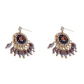 Diamond embedded round crystal tassel earrings thick gold plated copper geometric style