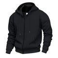 Men's velvet hooded zipper casual sweatshirt in light gray with wool lining and long sleeves