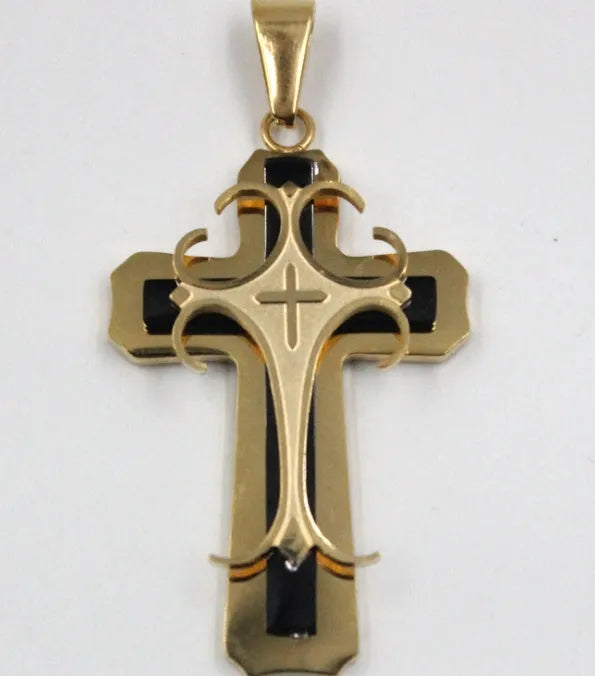 TL stainless steel three-layer stereoscopic cross pendant necklace silver colour for men
