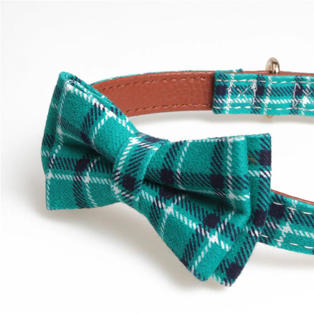 Adjustable bowknot traction collar in lattice pattern for dogs, available in multiple colours and sizes