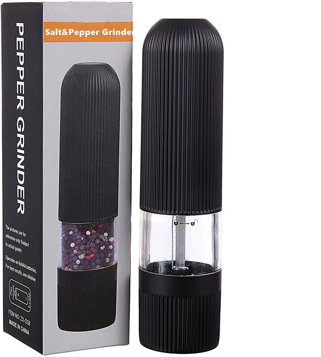 Electric pepper grinder with transparent acrylic body and ceramic grinding core for fresh pepper and sea salt