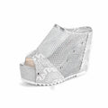 Korean chunky heel platform flip flops with hollowed-out heel design in black, silver, and gold colours