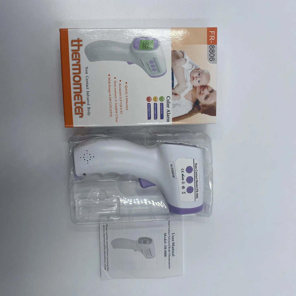 White digital non-contact thermometer for measuring water temperature.
