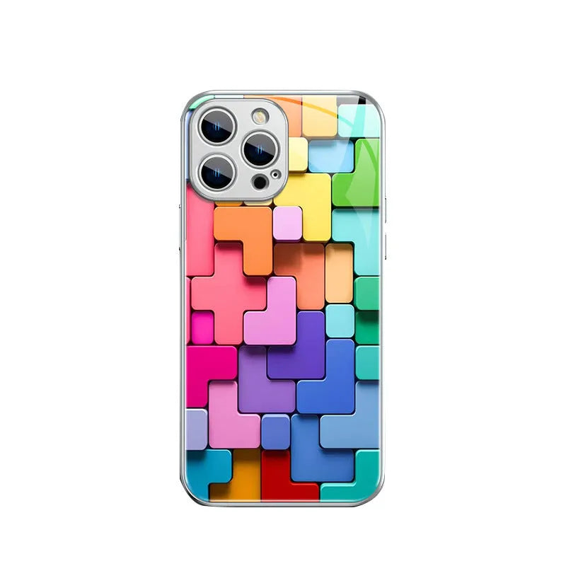 Colourful building block design silicone iPhone case for iPhone 12 to 15 Pro Max models