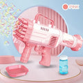 Sky blue electric Gatling bubble machine gun for children with 32 holes and light effects.