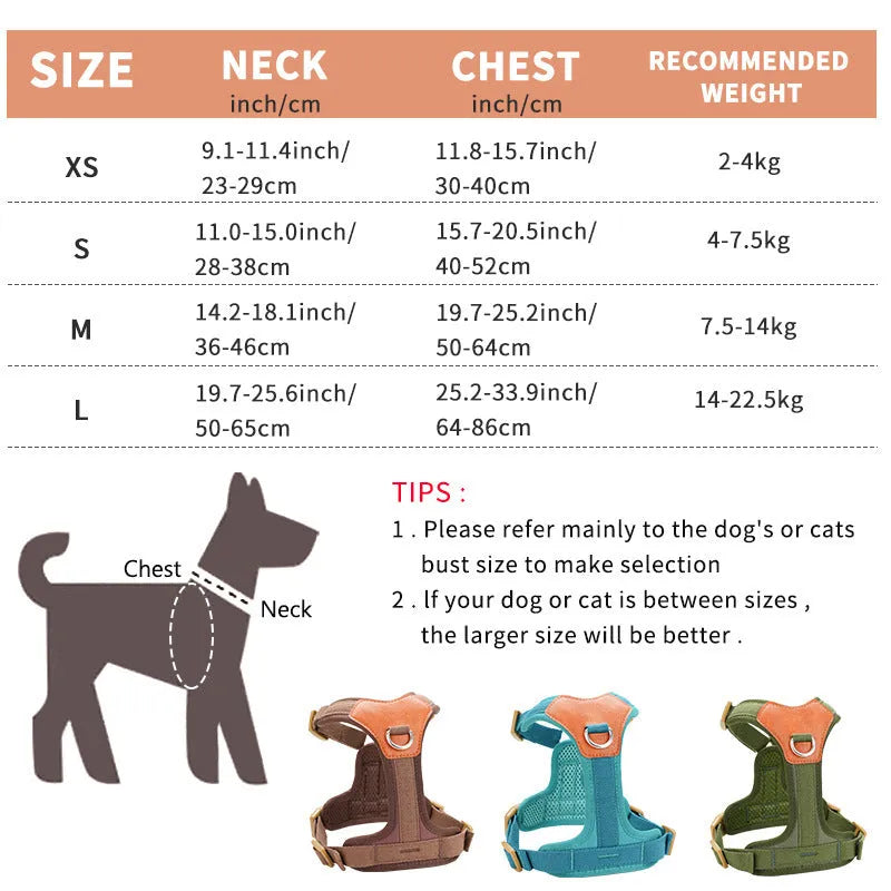 Retro dog hand holding rope pet harness chest strap in polyester, available in brown, green, and blue