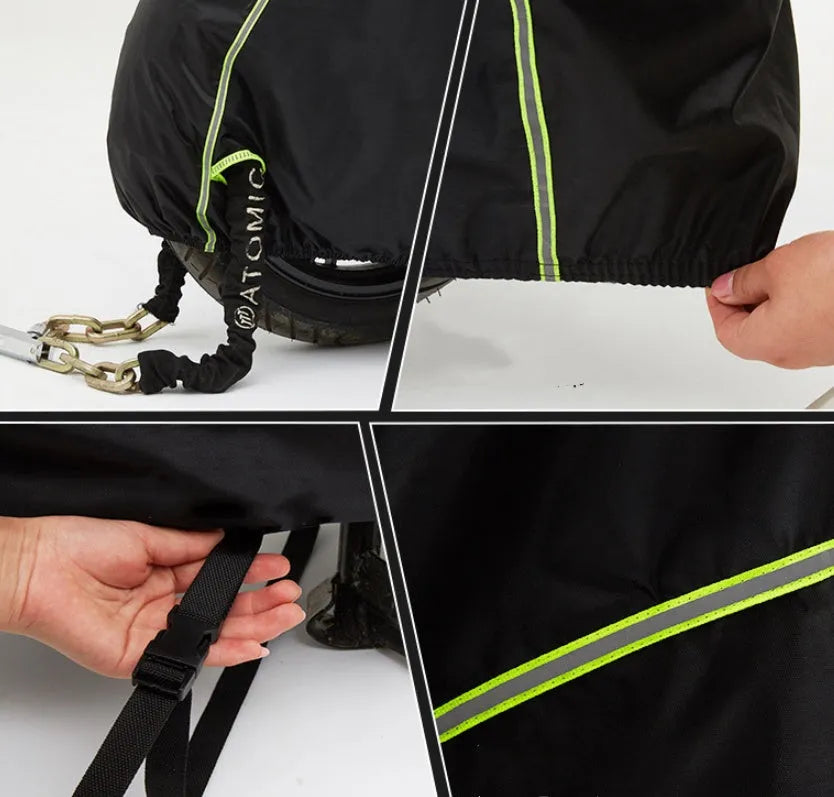 Thick motorcycle cover in Black Red, nylon and PVC coating, outdoor storage protection, available in five sizes from S to XXL
