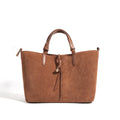 Maillard-style retro tote bag in olive green, bucket shape with cotton lining and outer pocket