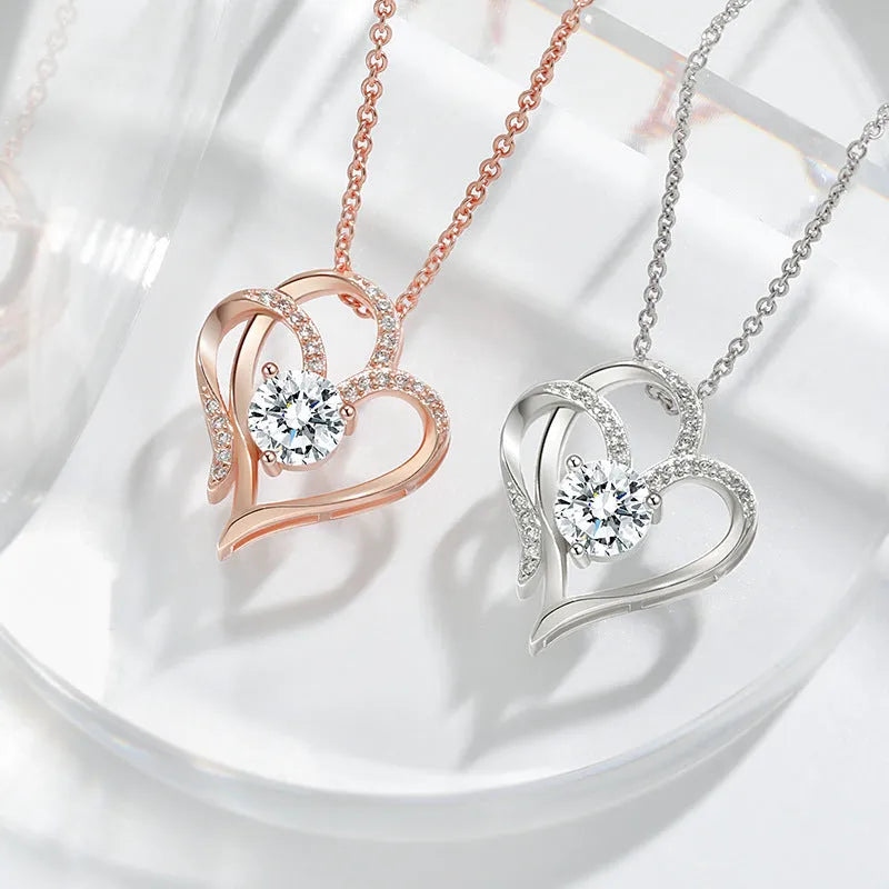 Women's 925 silver heart necklace in rose, white, or yellow gold plating