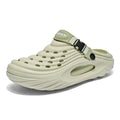 Men's solid colour EVA platform slippers with hollow-out design in light green.