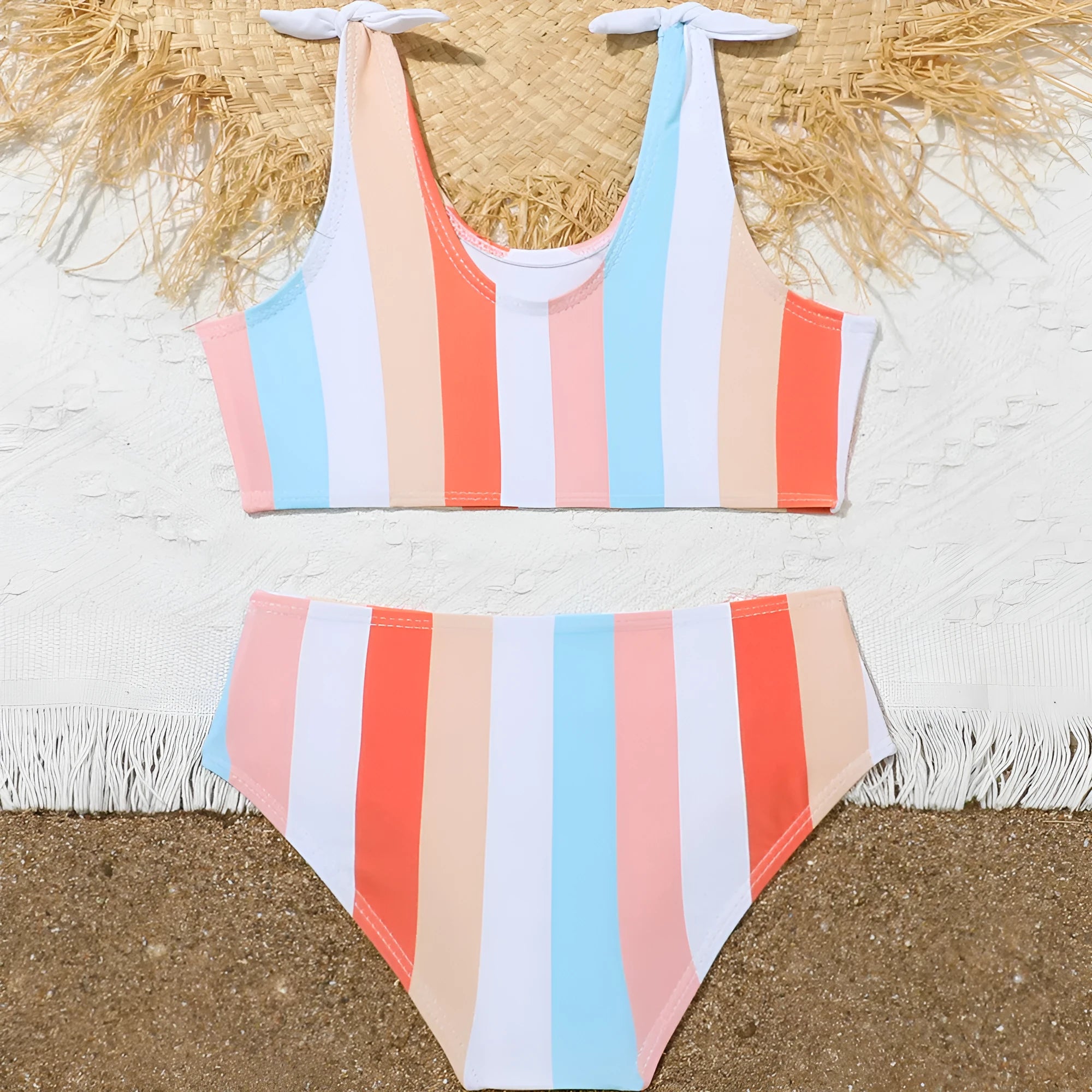 Girls' two-piece swimsuit set with plaid pattern briefs and bra top