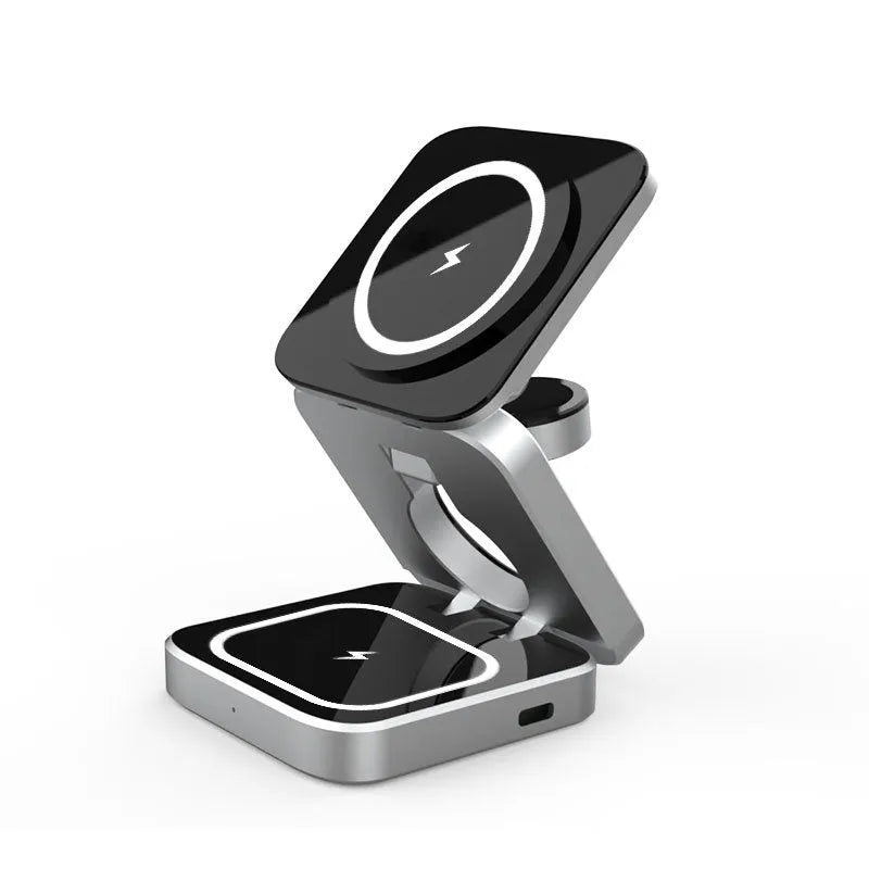 Three-in-one folding desktop wireless charging bracket for Apple Samsung and Google Pixel Watch with magnetic ring