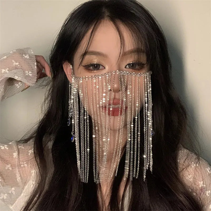 Water drop gem hair jewellery photography mask accessory with alloy silver or gold plated finish and Black Lace option