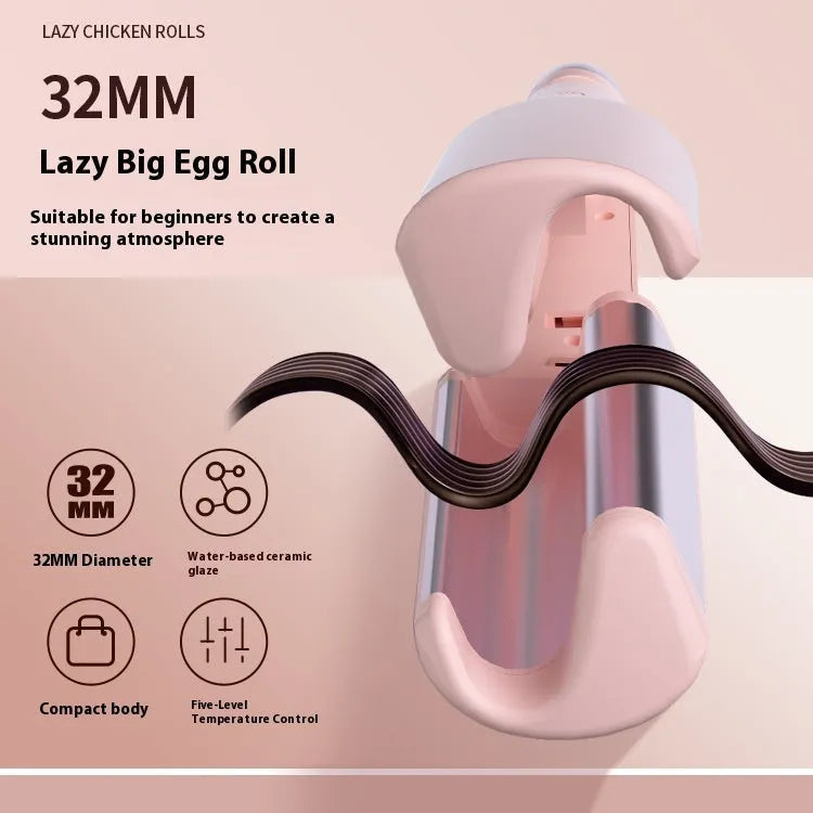 Automatic big wave egg hair curler in peach pink with wired AC power, dual-use curling and straightening
