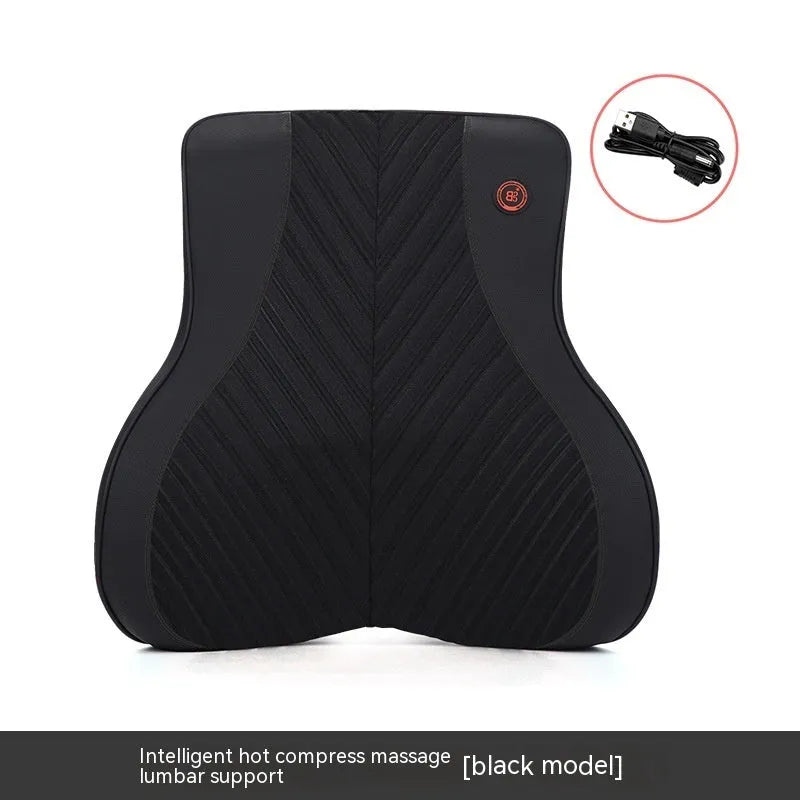 Car electric massage heating headrest and lumbar support cushion in black and orange colour