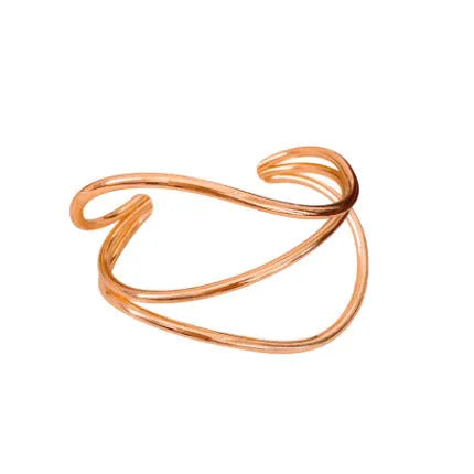 Geometric irregular lines open-ended metal bracelet in gold or silver with round popular element