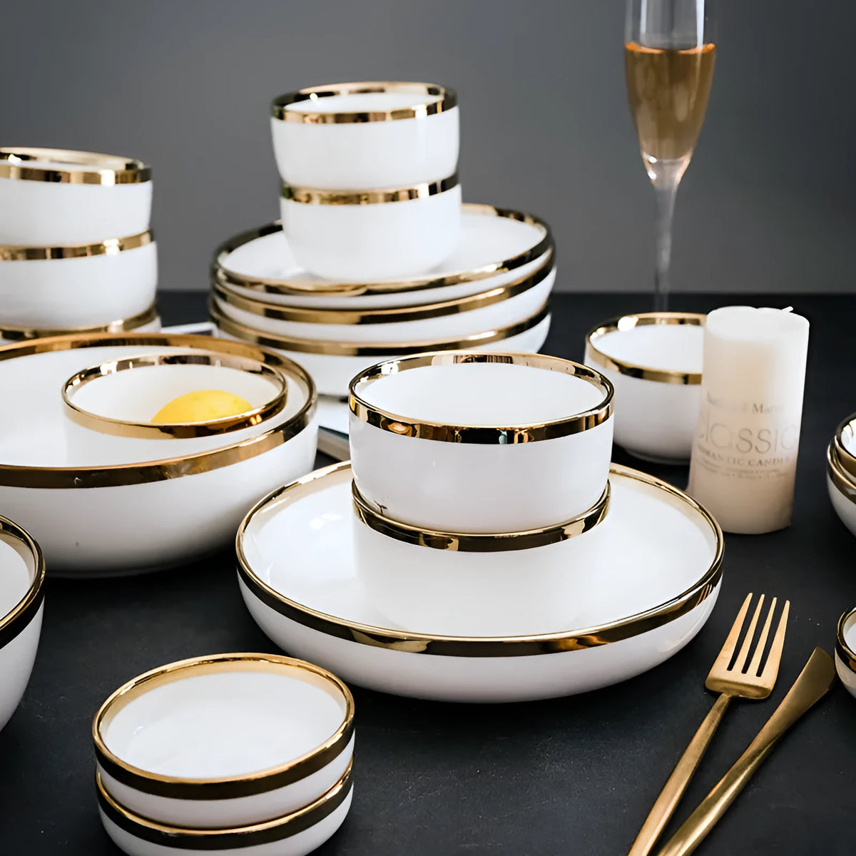 Platinum porcelain bowl with gold trim and colour glaze finish on white background