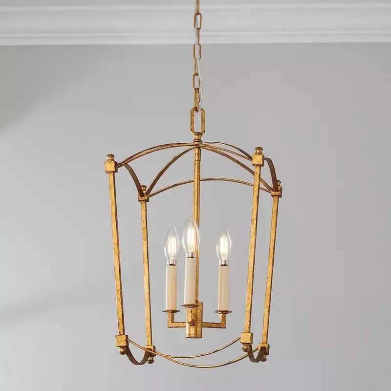 Iron droplight ceiling lamp with 4 heads in gold or black finish for staircase lighting
