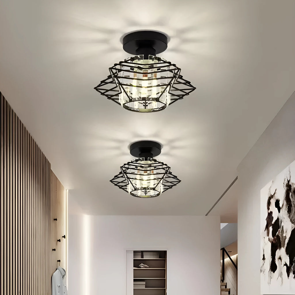 European modern crystal ceiling lamp in black and gold finishes for living room and bedroom