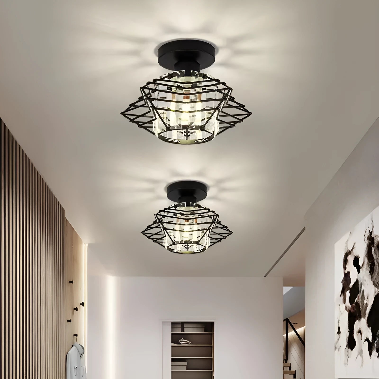 European modern crystal ceiling lamp in black and gold finishes for living room and bedroom