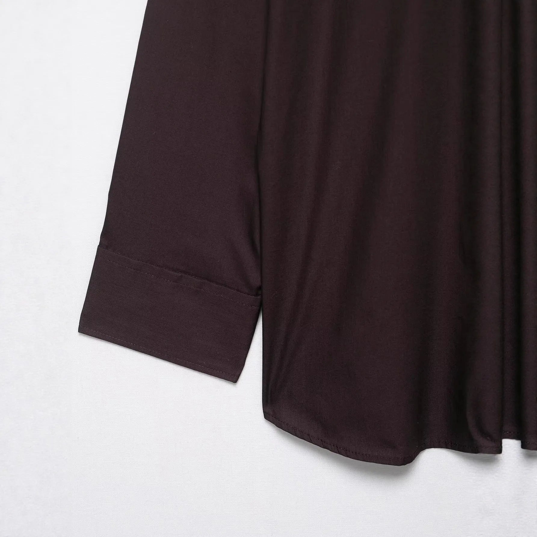 Brown women's long sleeve poplin shirt with a bow tie scarf, loose fit