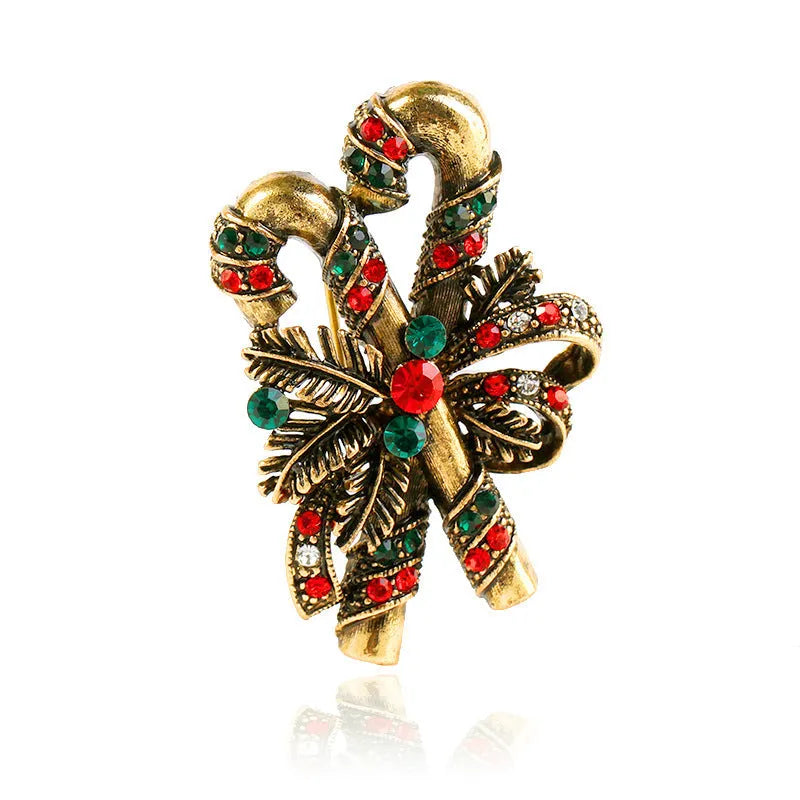 Christmas suit pin brooch alloy inlaid artificial gems ancient gold colour bells style