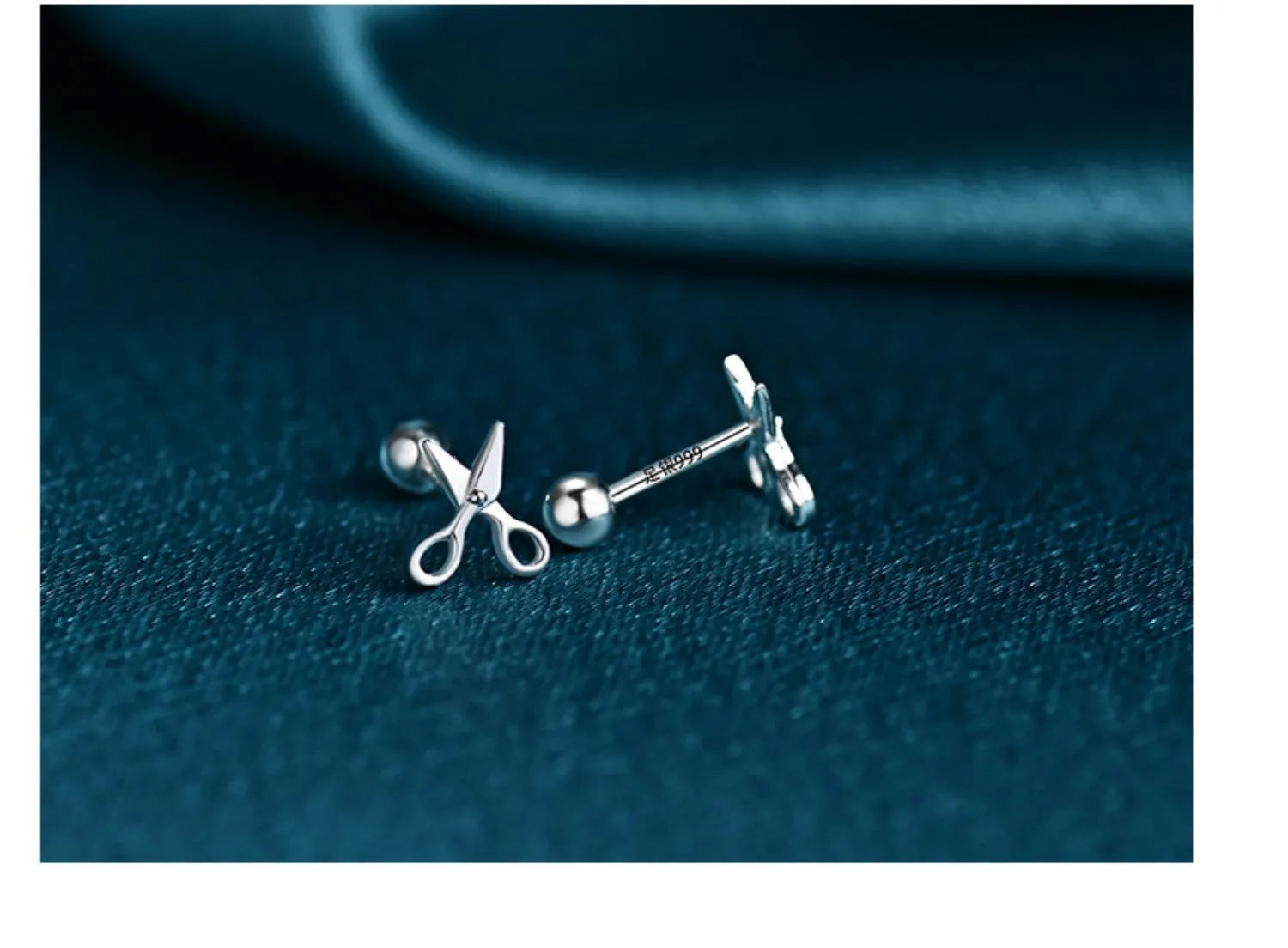 S999 pure silver screw back earrings with mini scissors design for women