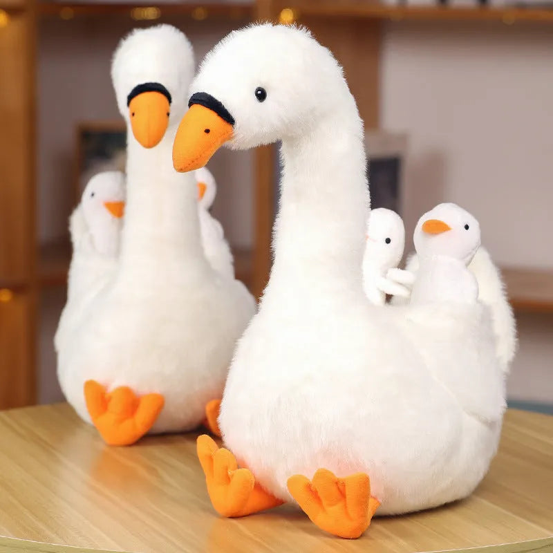White plush mother and son goose doll toy 35cm high, soft stuffed animal for teenagers