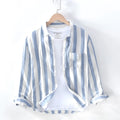 Men's loose fit Hong Kong style long sleeve shirt in blue lightweight polyester fabric