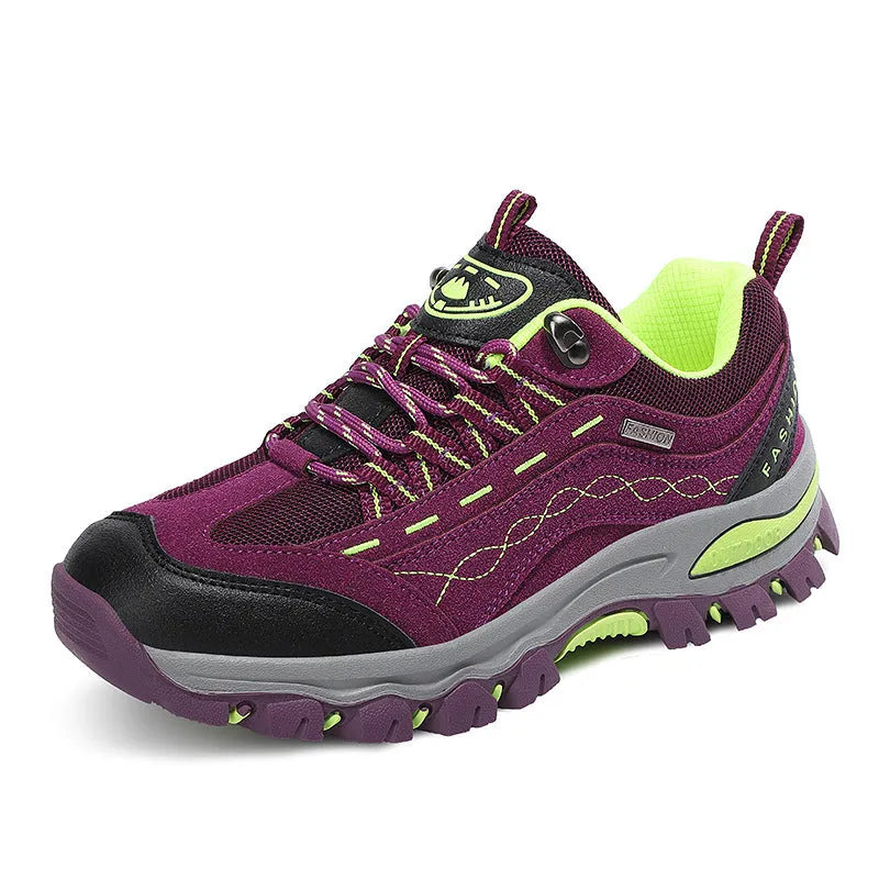 Breathable low-top hiking shoes in purple with PU and mesh upper and rubber sole