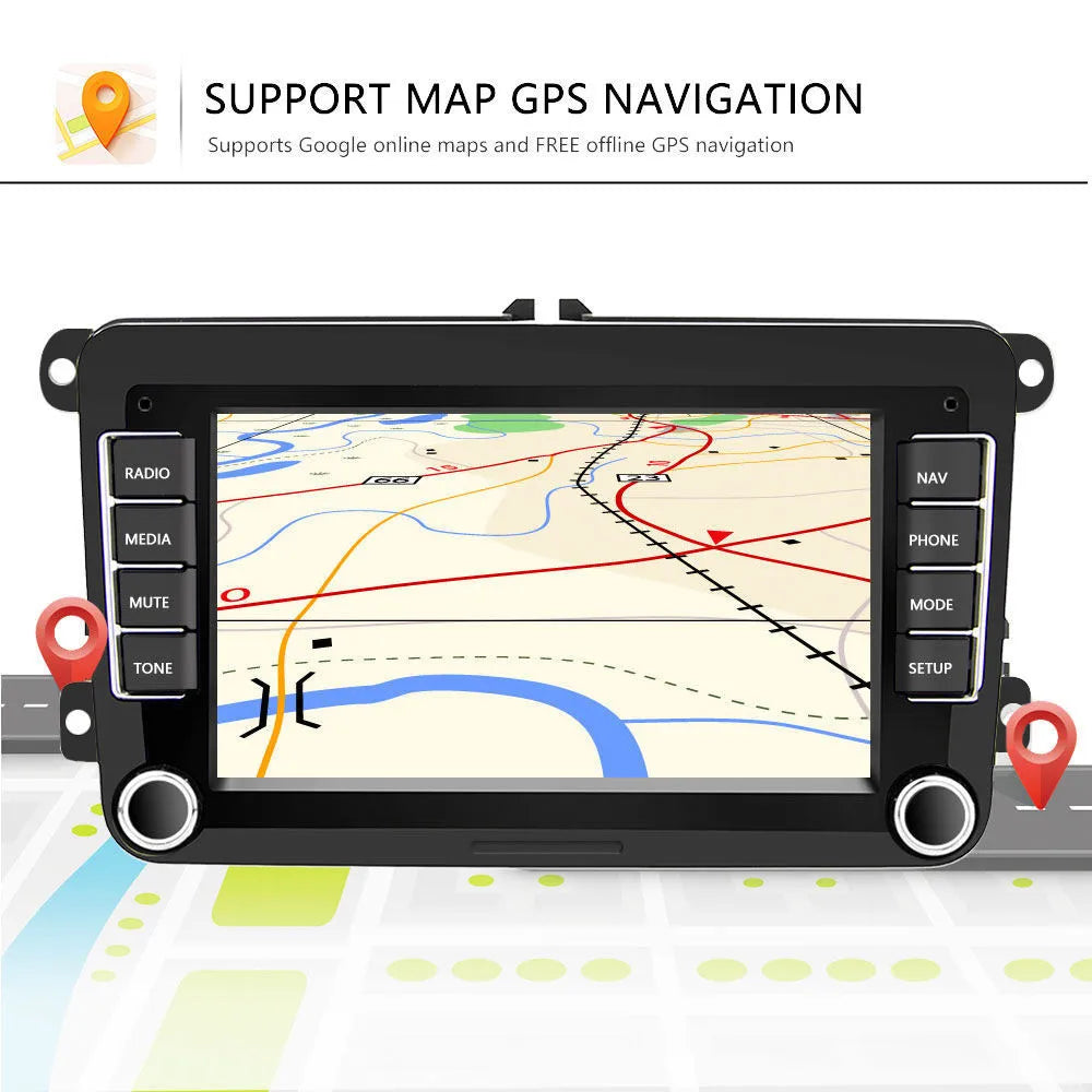 7-inch universal Android car stereo head unit for Volkswagen with touchscreen and USB ports