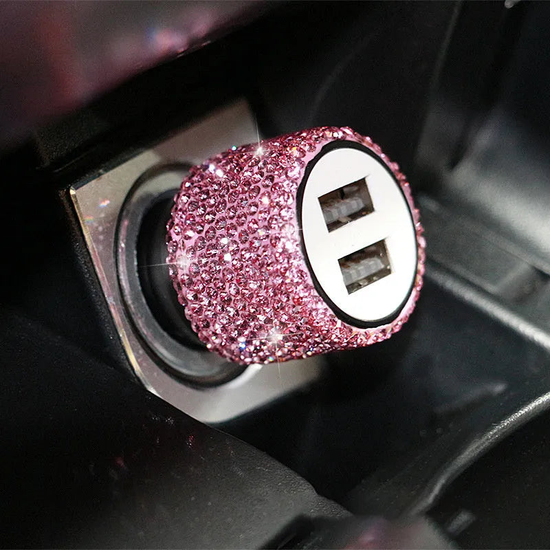 Diamond pattern car USB charger for cigarette lighter socket in five colour options