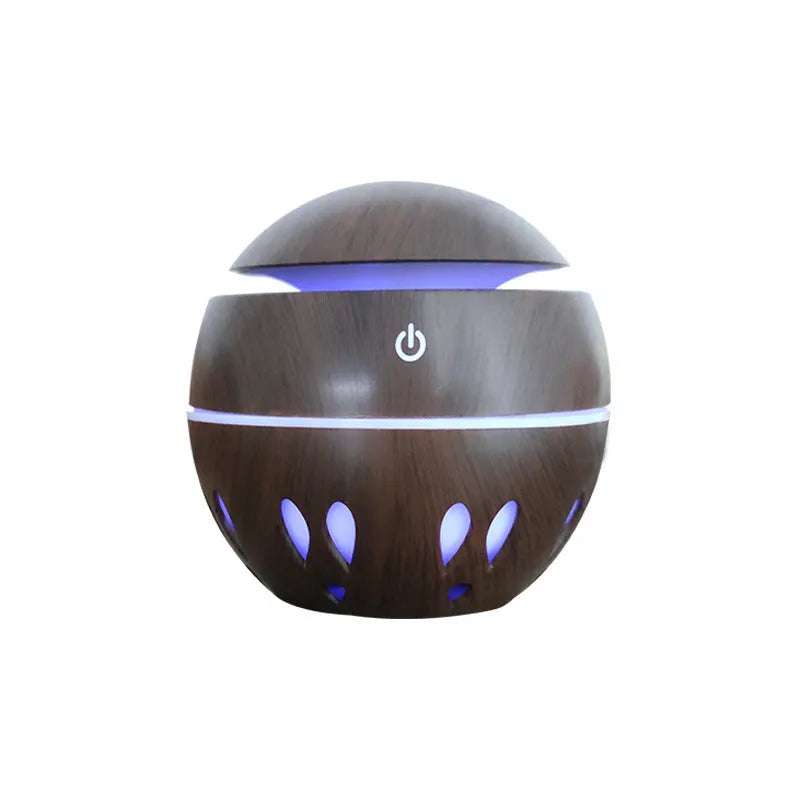 USB ultrasonic aroma essential oil diffuser humidifier 130ml light wood colour with blue LED night light