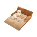Grey pet nest cushion mat for small dog, shown in medium size with dimensions 58cm long by 43cm wide.