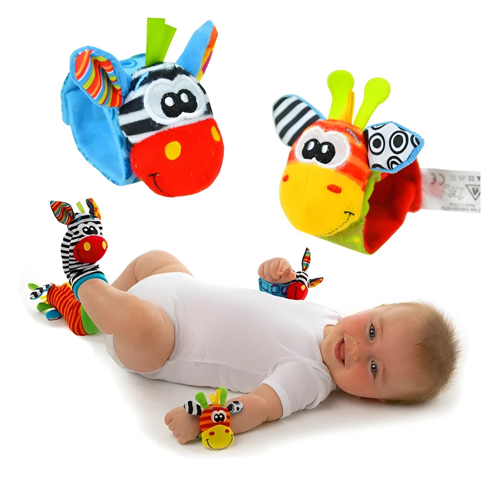 Baby cartoon bell wrist strap or socks in colourful cloth with bell for sensory play