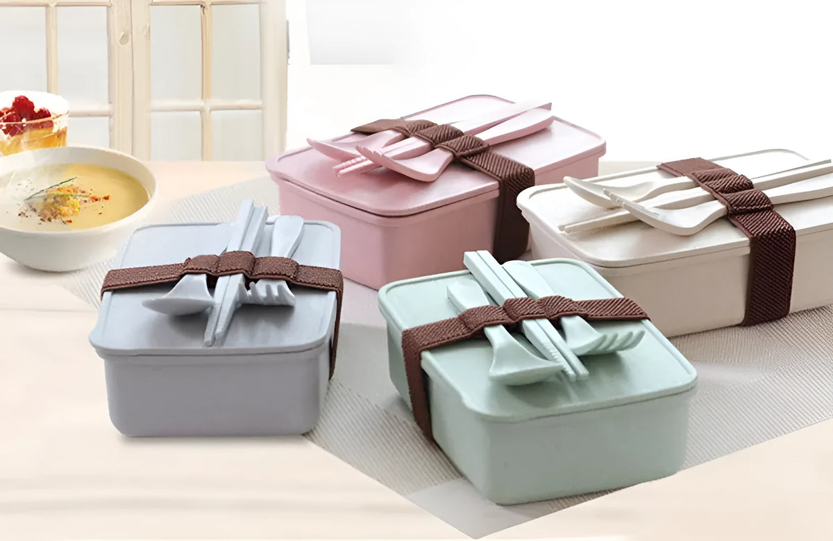 Bamboo fibre lunch box 600ml bento container in beige with lid