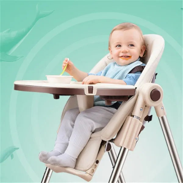 Baby chair for toddlers in blue, gold, green, or pink, made from eco-friendly plate with a stable, non-wheeled base.