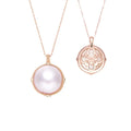 Fashion double-sided pearl necklace for women, white pearl mother shellfish pendant on copper base, floral geometric round shape