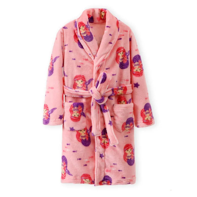 Children's flannel pajamas in purple mermaid design, unisex, size 110-170cm, autumn winter sleepwear