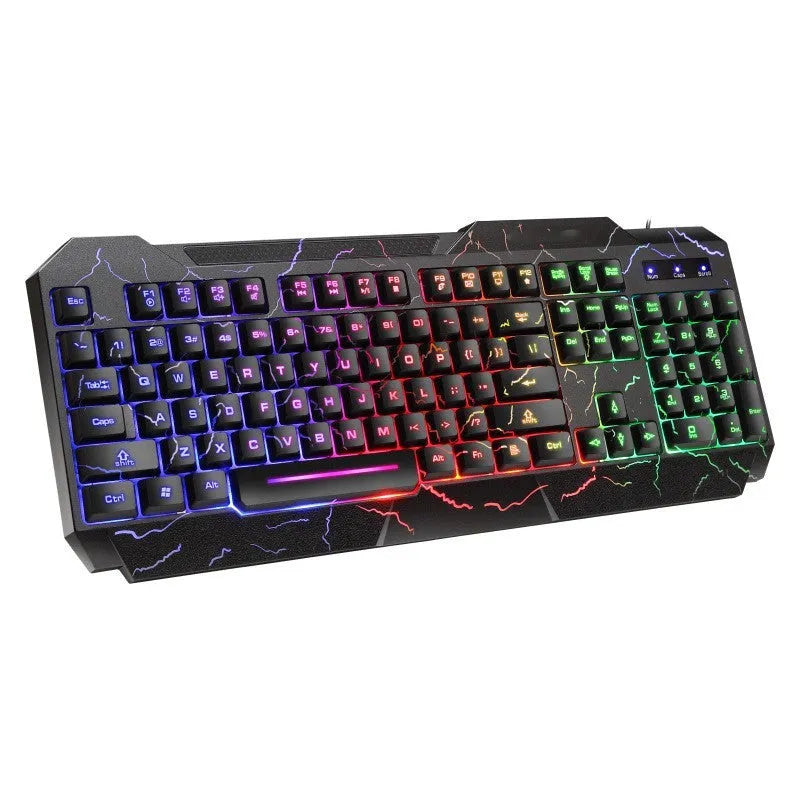 Crackle Word keyboard and mouse set with colourful backlit cracked panel design and multimedia keys