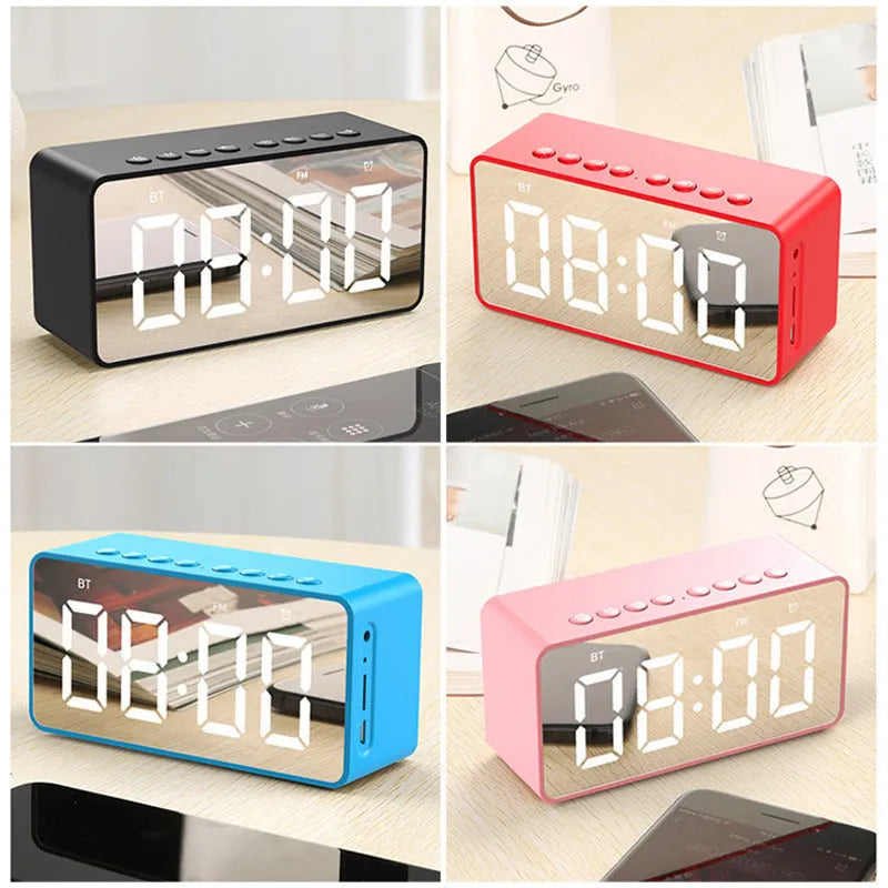 BT506 alarm clock Bluetooth speaker in black with digital display and control buttons