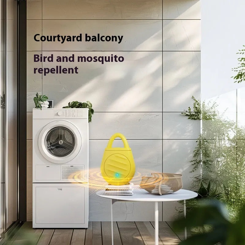 Black ultrasonic bird repeller for home balcony, pigeon deterrent with sound and light, external power supply