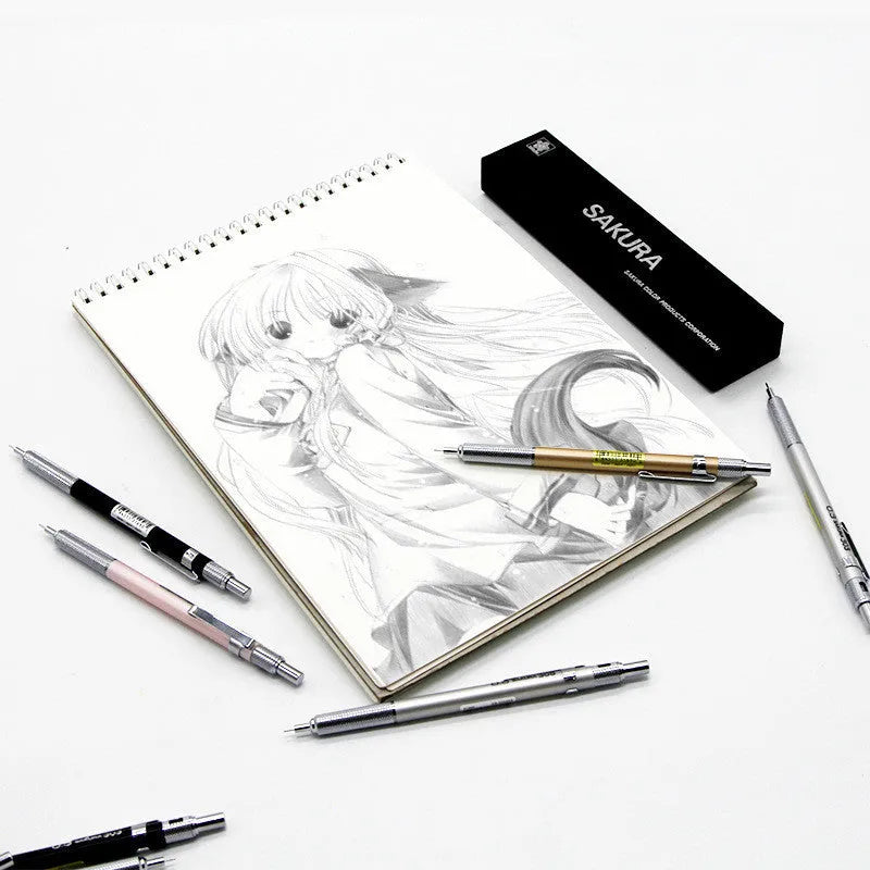 Japanese cherry blossom metal mechanical pencil in gold, silver, black, or pink with 0.5mm or 0.3mm lead