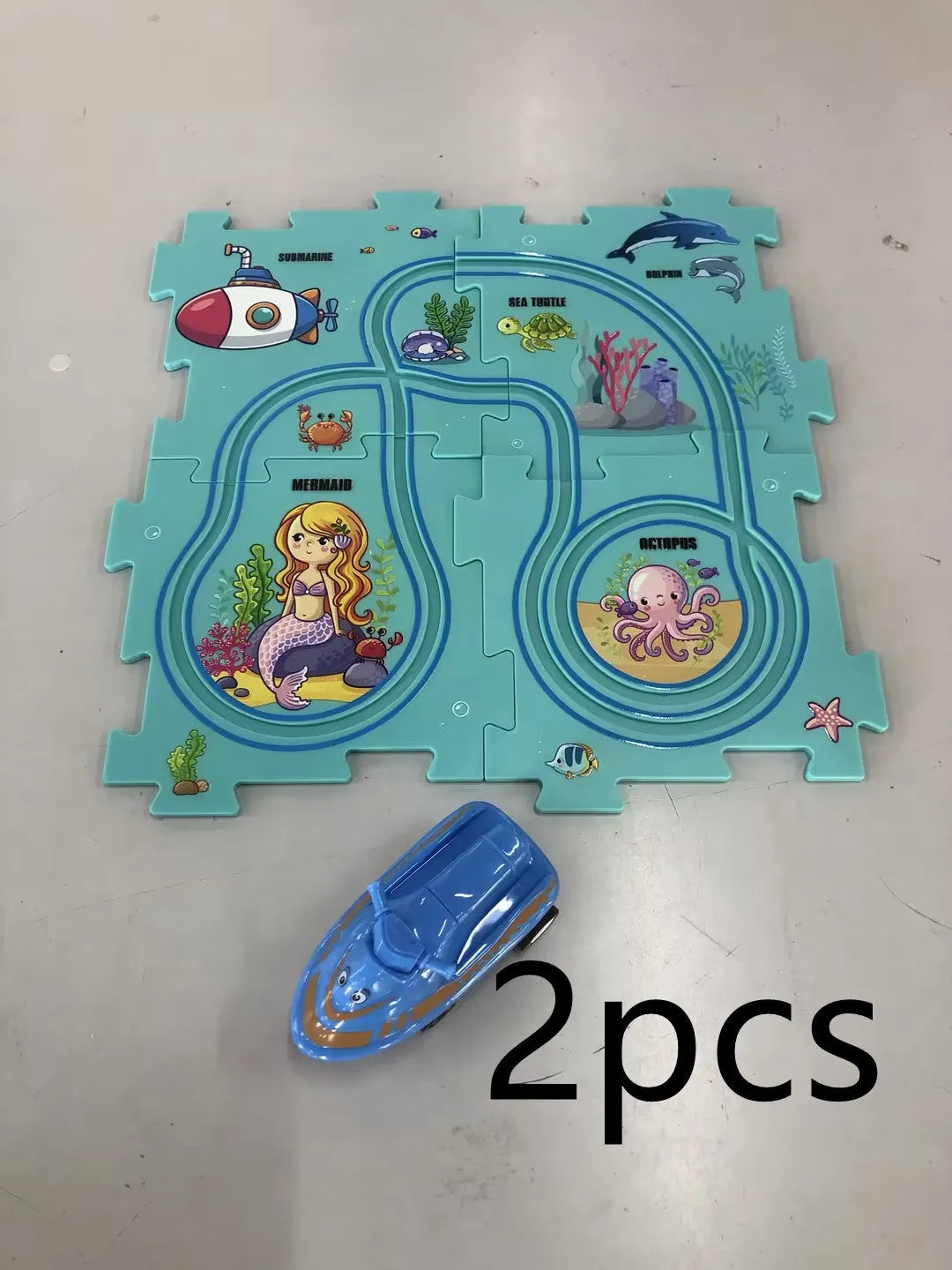 Children puzzle electric railroad speeder DIY assembly track set with automatic car and plastic pieces in multiple themes