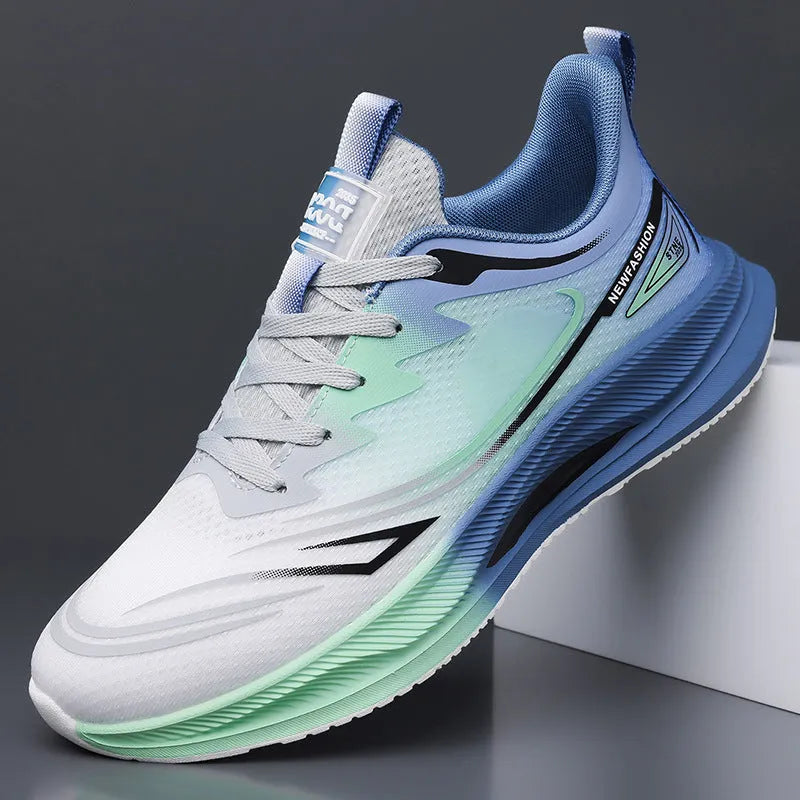 Men's low-top casual shoe in grey mesh with a round toe and light rubber sole.