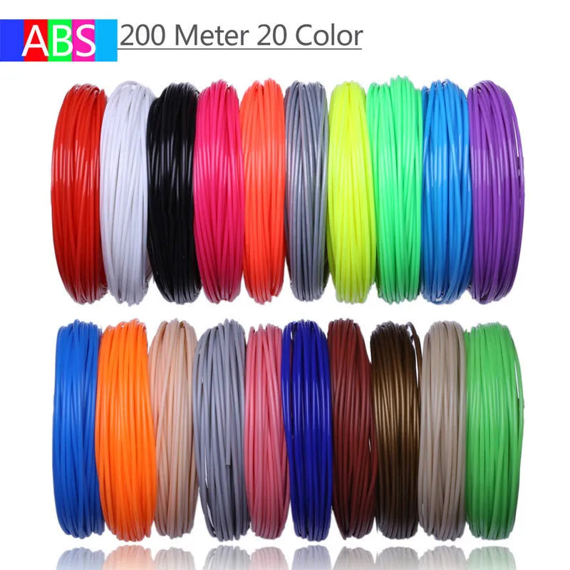 Multicolour ABS and PLA filament strips for 3D printing pen, 20 colours in self-sealing bag