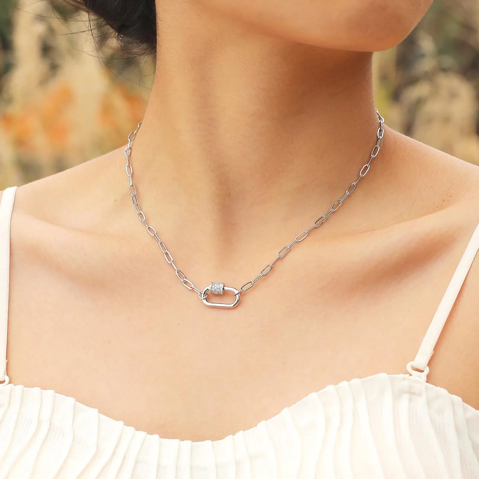 Stainless steel square chain oval pendant necklace in gold and steel colour options for women