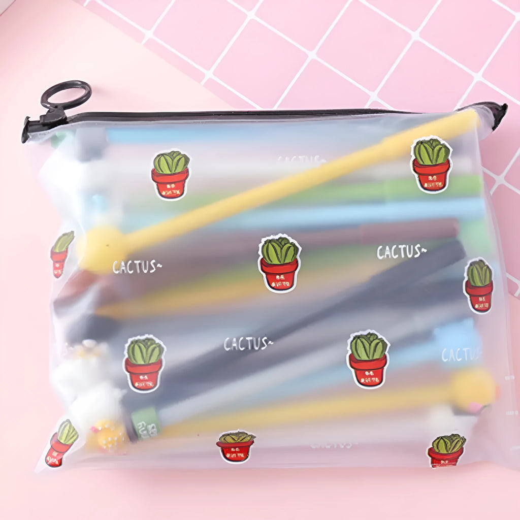 Marvel cartoon cactus design 0.5mm black ballpoint pen 20-pack with plastic storage case