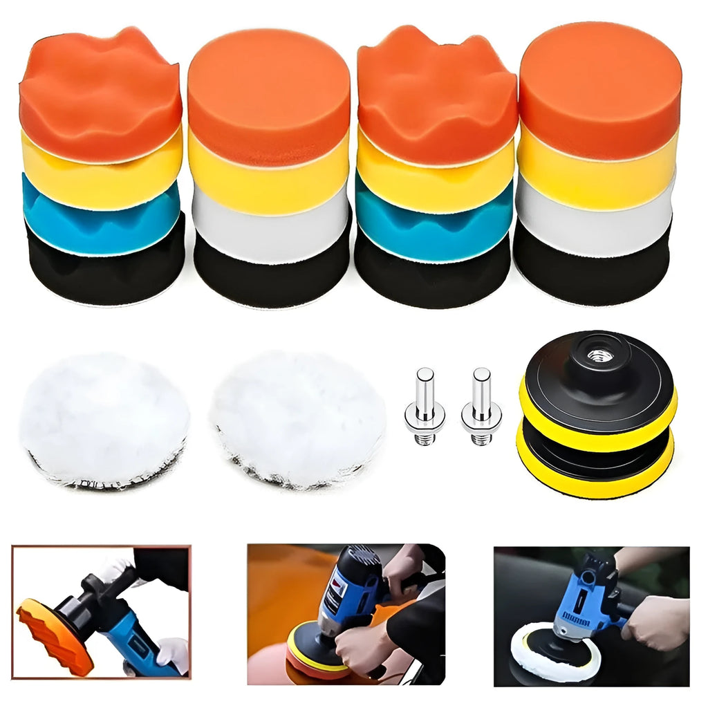 Automotive polishing pad set with multiple pads for waxing, polishing, and sealing