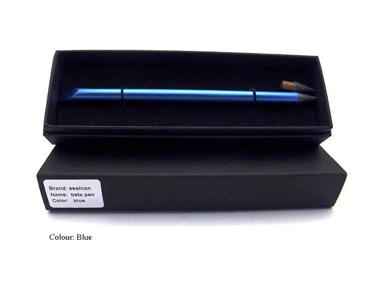 Inkless metal pen with alloy steel nib in choice of five colours, includes spare nib and pen bag.